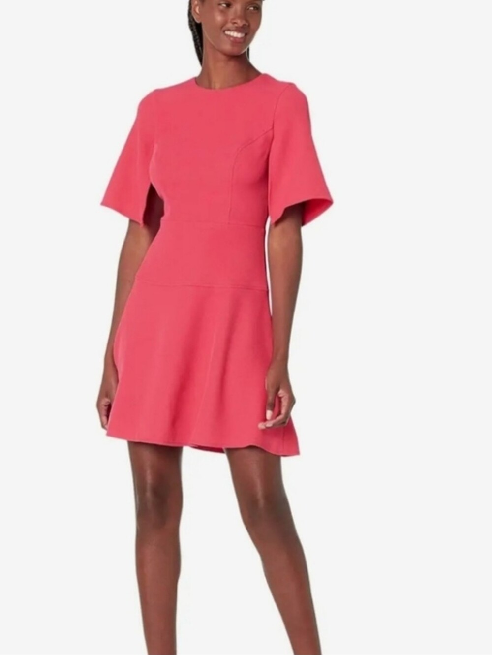 Vince Camuto Coral Pink Fit-and-Flare Flutter Sleeve Dress